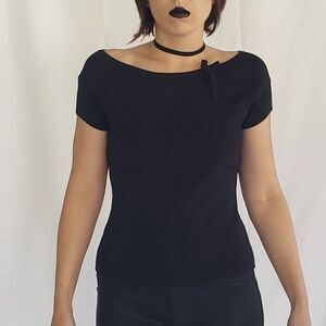 Y2K Express Black Coquette Boat‎ Neck Top